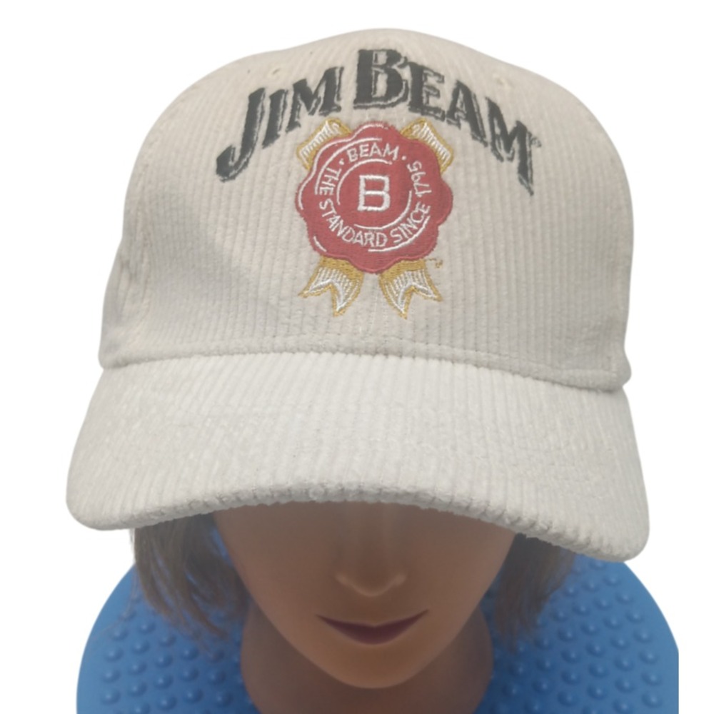 Jim Beam Hat‎ Cap Strap Back Cream Corduroy Embroidered Baseball Logo Mens